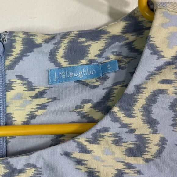 J McLaughlin Women’s S Sleeveless Dress Ikat Print Blue Yellow Short Dress - Picture 8 of 9